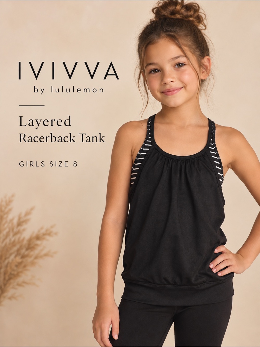 Ivivva by Lululemon Girls Black Racerback Tank Built-In Bra Size 8